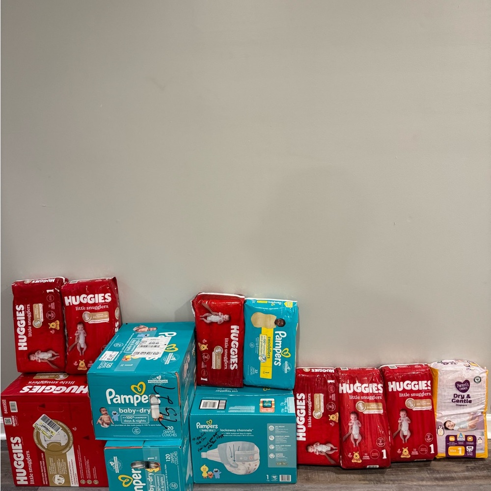 Huggies and Pampers Diaper Pack Collection - Red, Blue, White